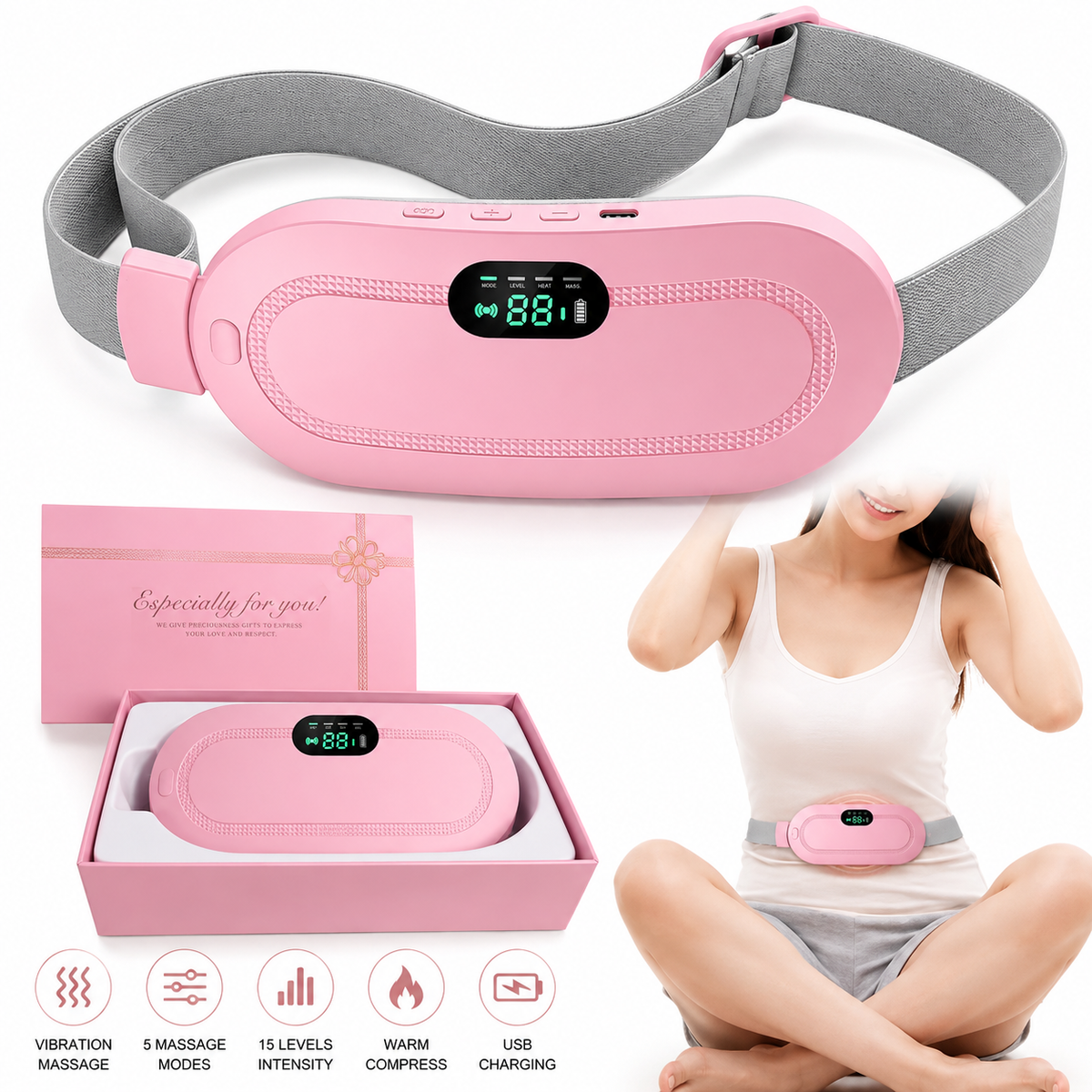 Portable Electric Heating & Massage Belt for Women – Rechargeable Comfort Pad