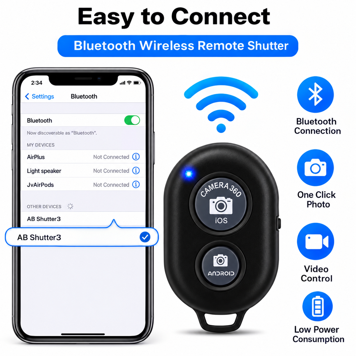 Bluetooth Camera Shutter Remote – Wireless Selfie & Phone Camera Controller