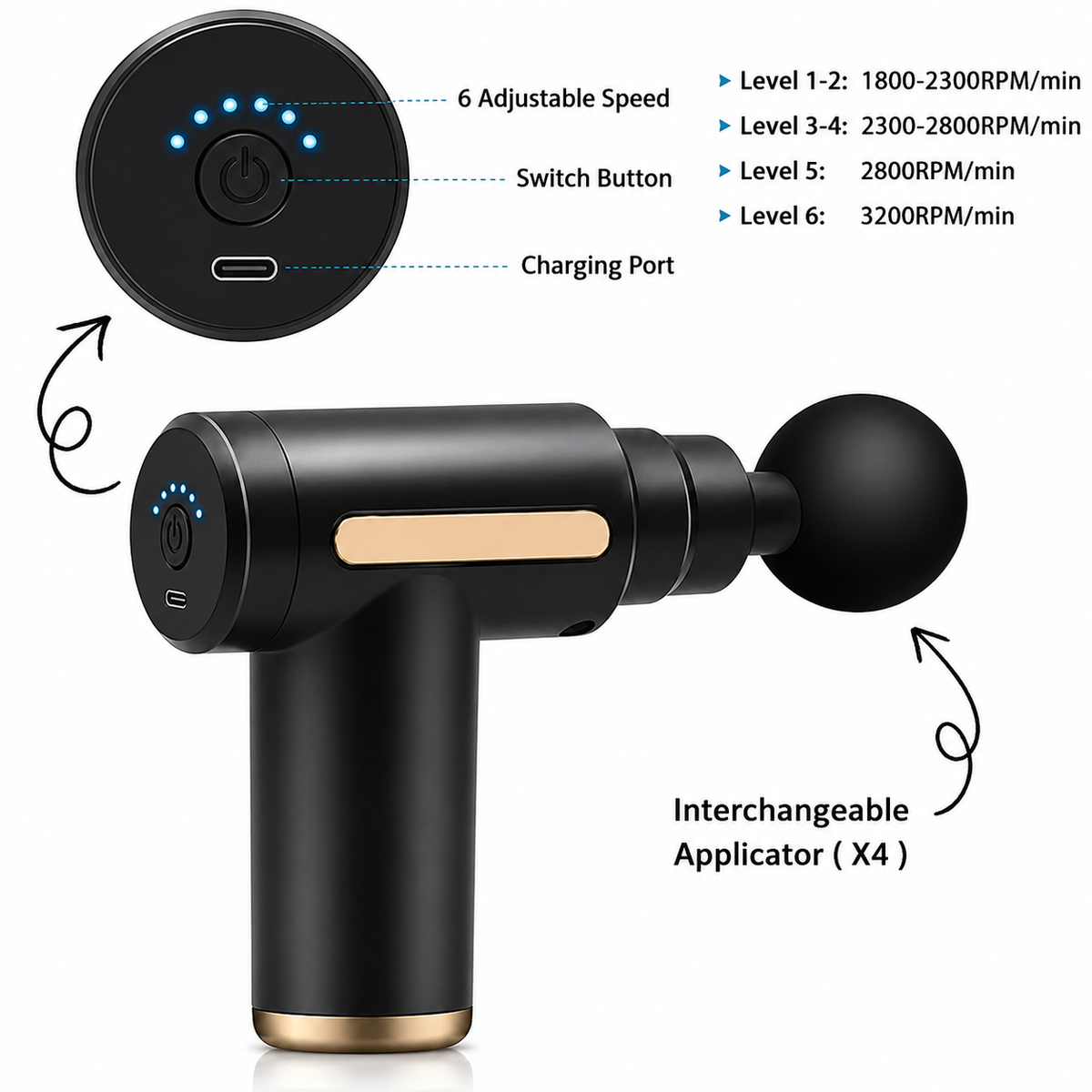 6-in-1 Multifunctional Electric Massage Gun – Deep Tissue Massage & Full Body Relaxation