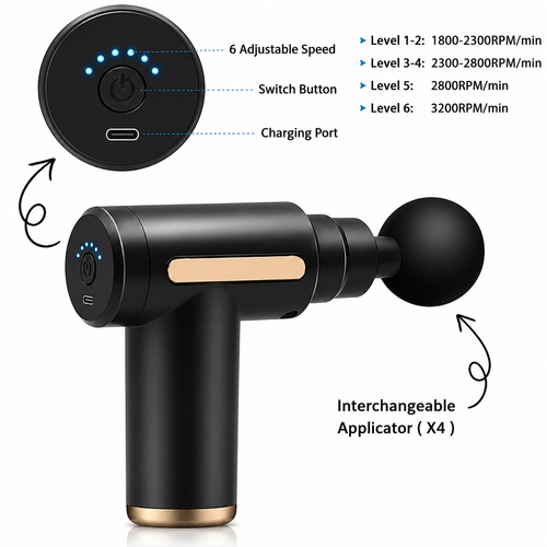 6-in-1 Multifunctional Electric Massage Gun – Deep Tissue Massage & Full Body Relaxation