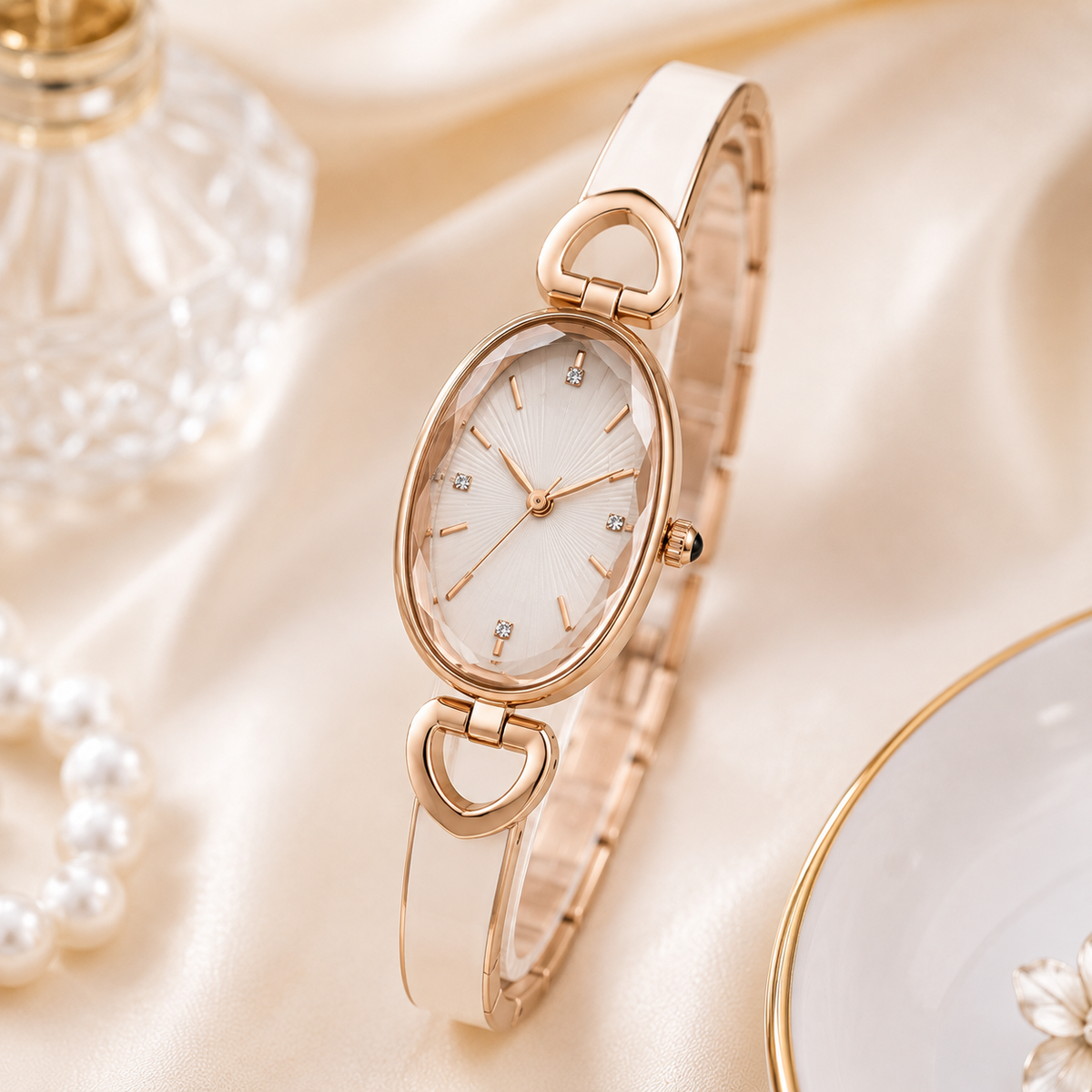 Elegant Rose Gold Oval Women’s Watch