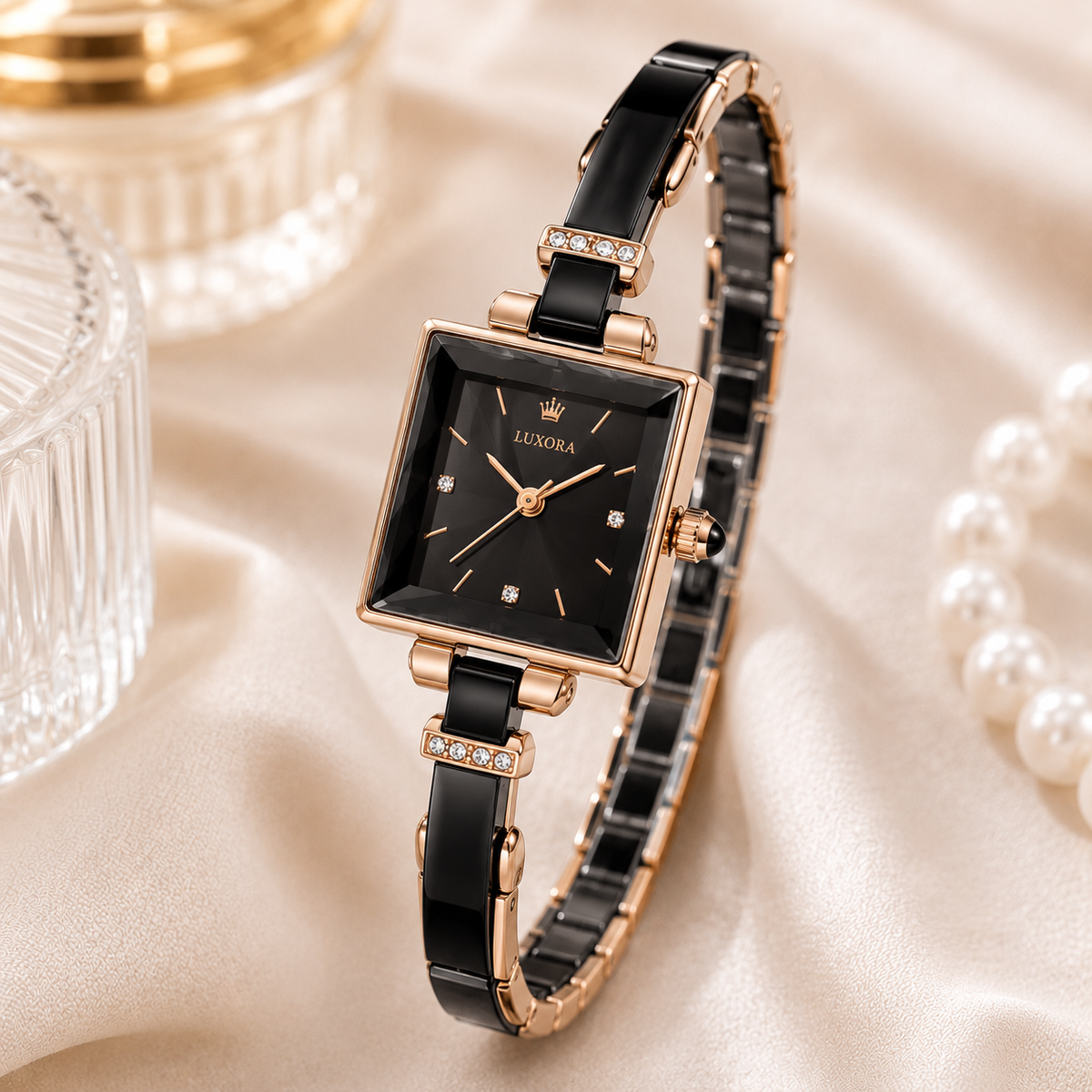 LUXORA Black & Rose Gold Square Women’s Watch