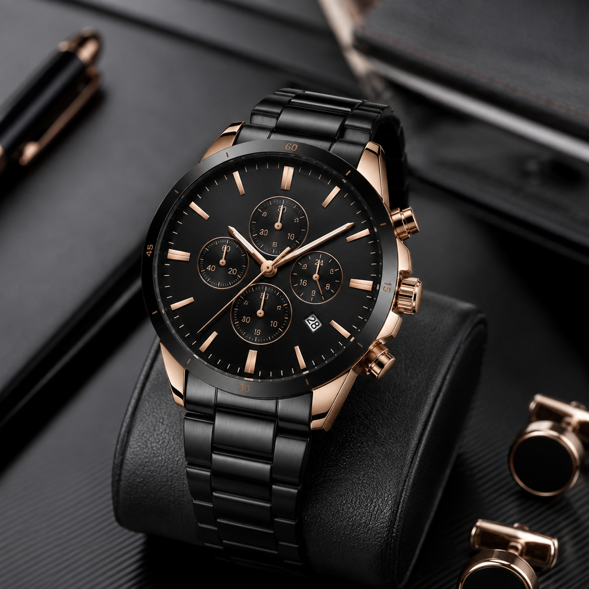 LUXORA Black & Rose Gold Chronograph Men’s Watch