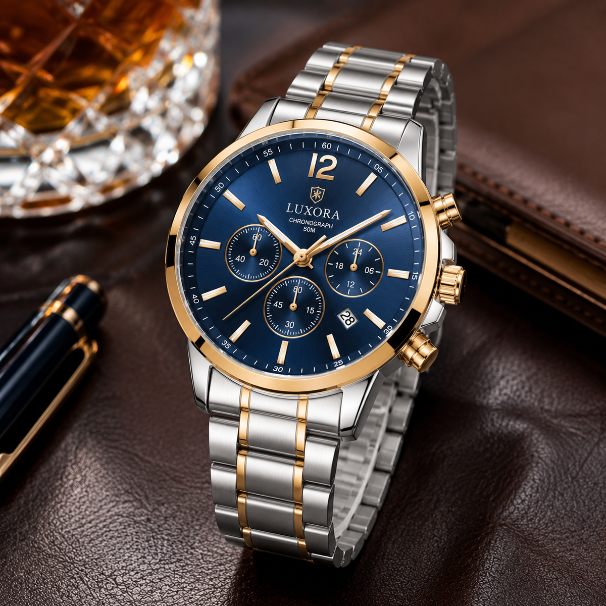 LUXORA Royal Blue Gold Chronograph Men’s Watch